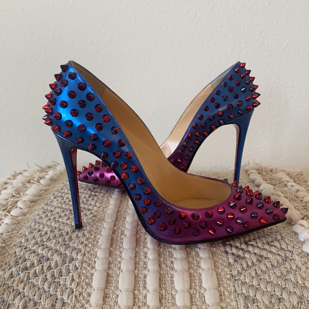LOUBOUTIN SO KATE MULTICOLOR SPIKED LEATHER HEELS - Picture 5 of 8